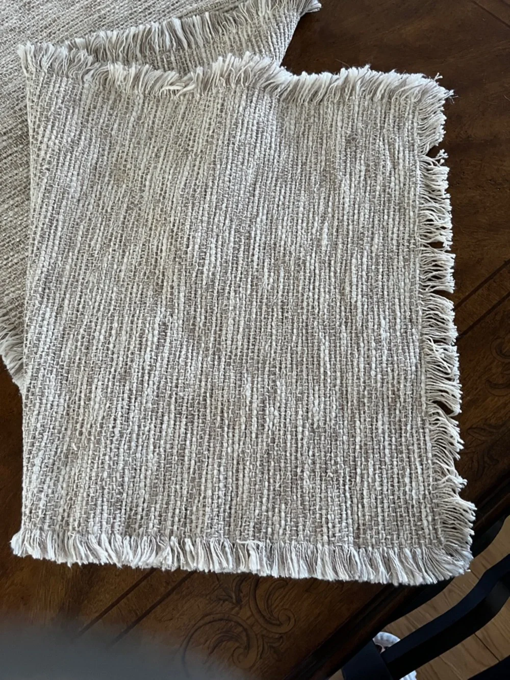 Neutral Woven Table Runner with Fringe - Natural Beige - Picture 2 of 3